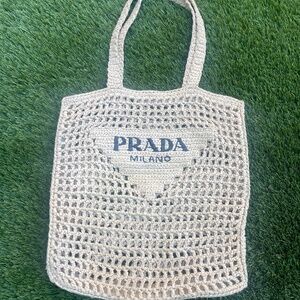 Authentic Prada Raffia Crochet Tote Bag in Natural